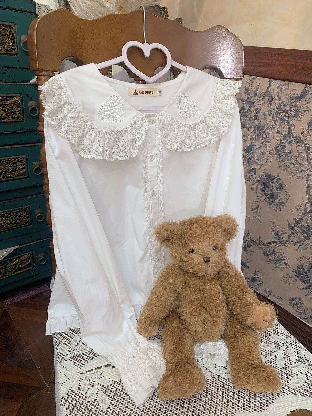 Plaid Petal Bunny - Kawaii Lolita Cotton Shirt, Bunny Ear 44675:818486