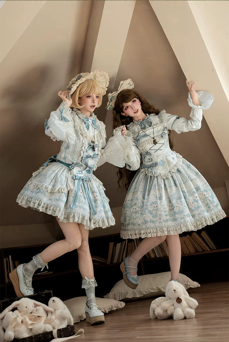 Showa Doll Garden - Elegant Plus size Lolita Dress, Bunny & Lamb Print 44534:812084