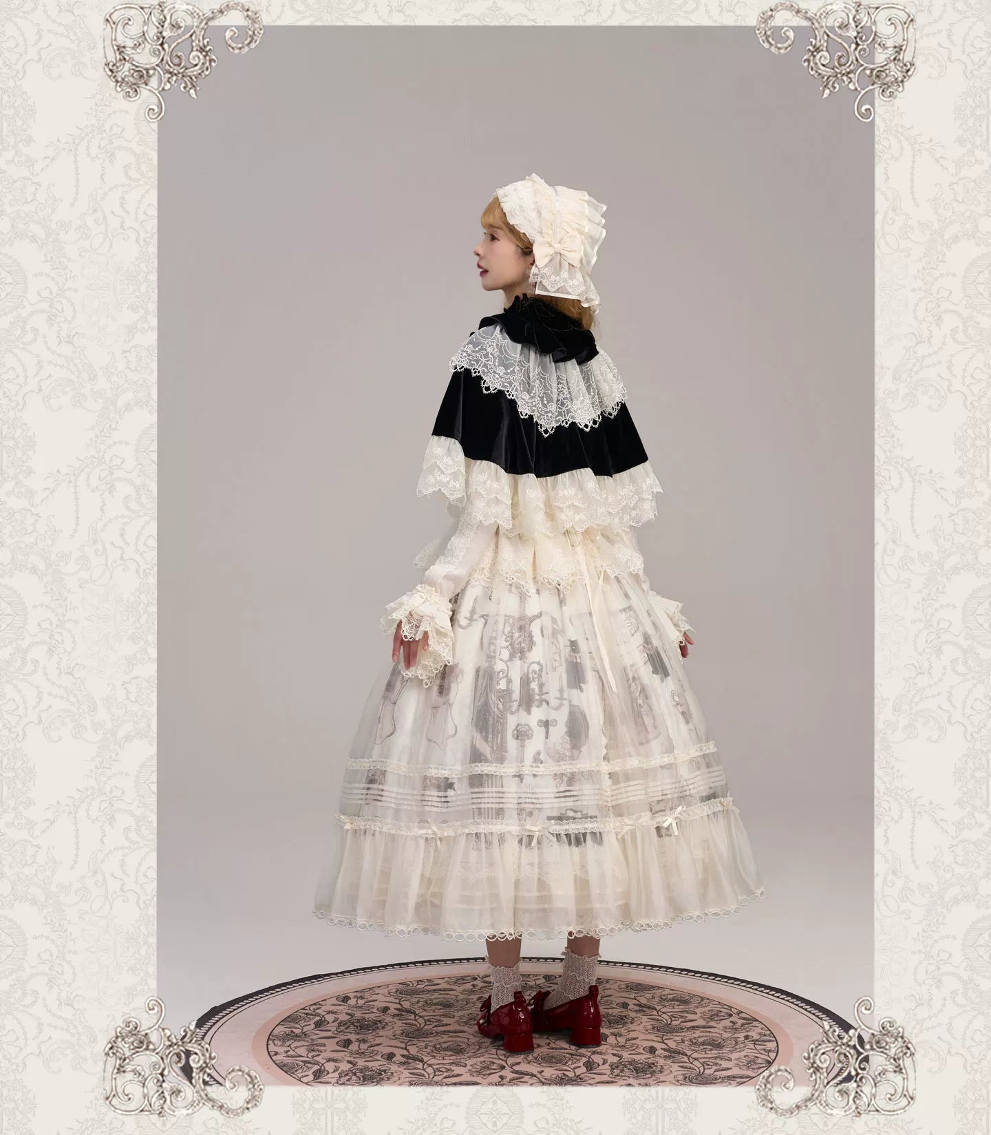 Clockwork Doll - Gothic Lolita Printed Dress, Lace & Bows 45186:839247