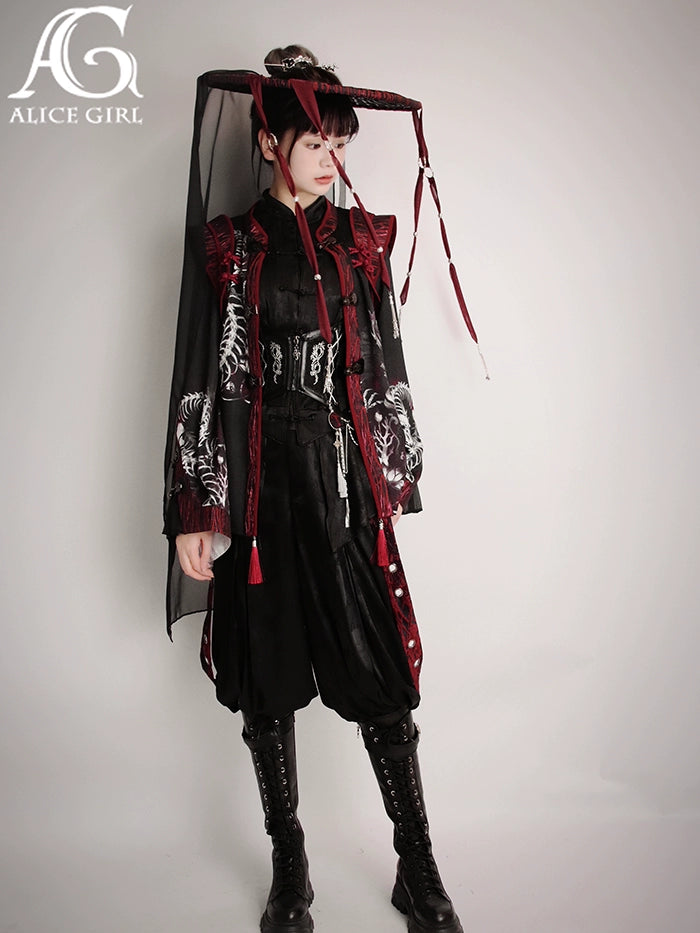Alice Girl~Bony Dragon~Chinese Style Lolita Coat Silver Dragon Embroidery Long Coat   