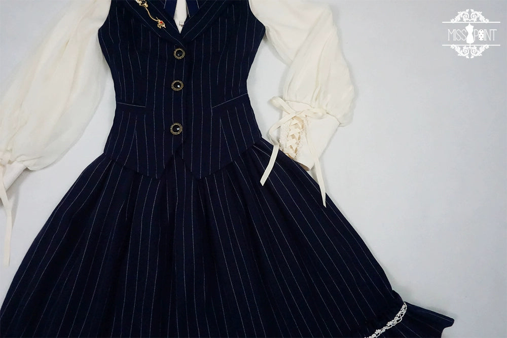 Miss Point~Rose Doll~Elegant Lolita Striped Fishbone Skirt   