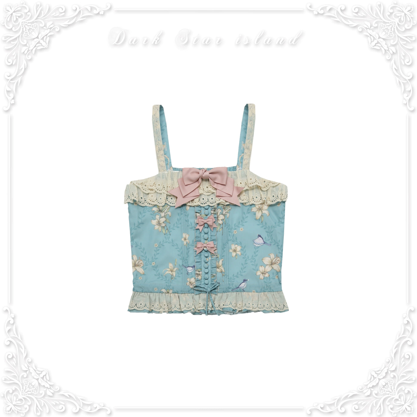 Dark Star Island~Lily&Mountain Breeze~Lily Print Lolita Camisole Skirt Set S Blue top 