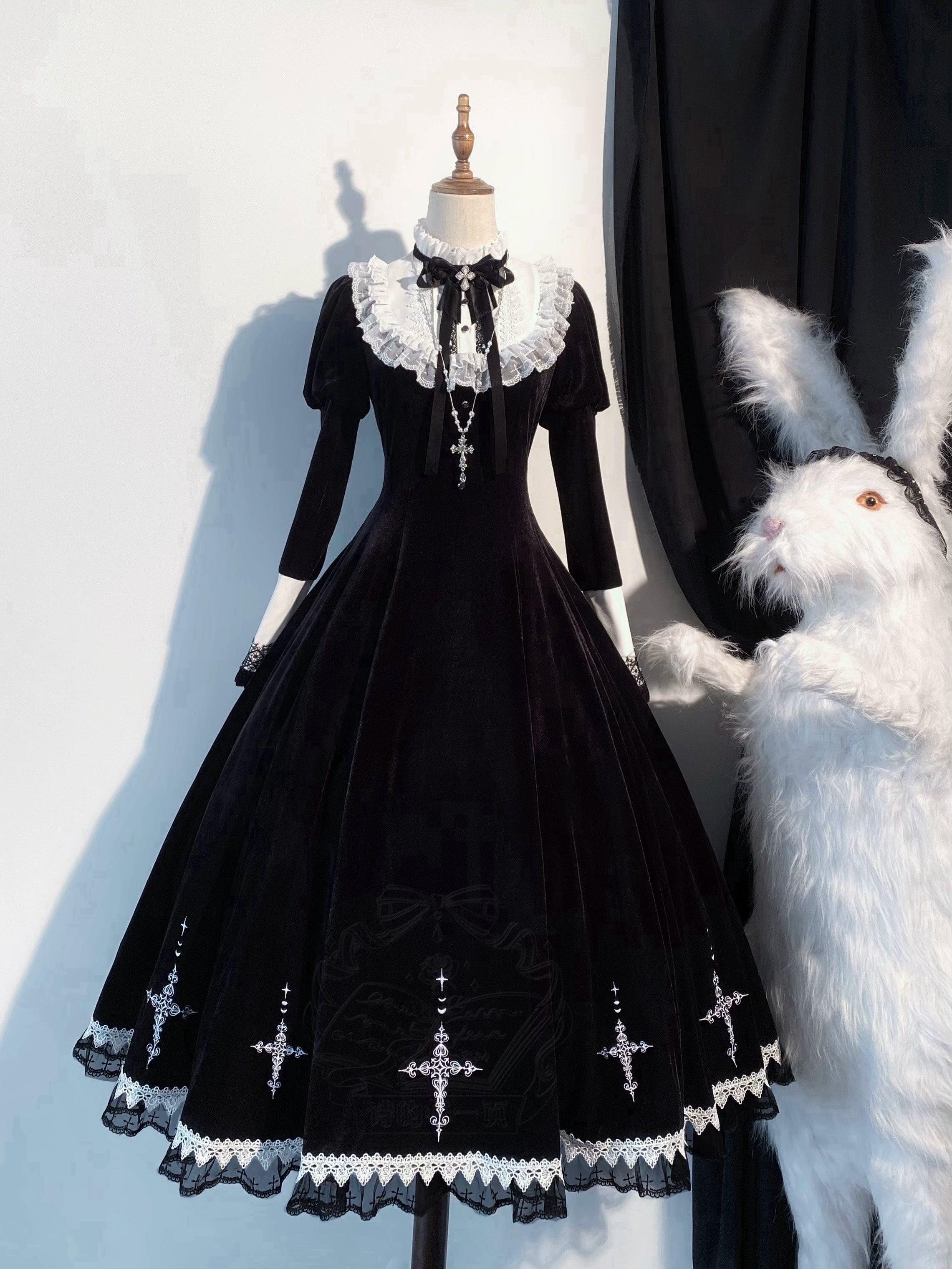 Cross Craft - Ten-Panel Cut Gothic Lolita OP, Embroidered Crosses 44402:806586