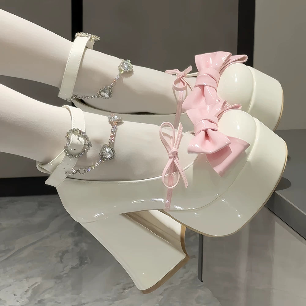 Princess Dudu - Sweet Lolita Heels Shoes, Rhinestone Chain