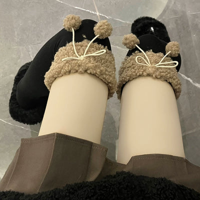 Hua Nai cat~Kawaii Winter Lolita Stockings Fuzzy Trim Furball Over-knee Socks Free size Black with brown trim 