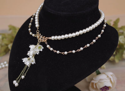 Rose of Sharon~Lily Miss~Elegant Lolita Pearl Necklace and Earrings Set   