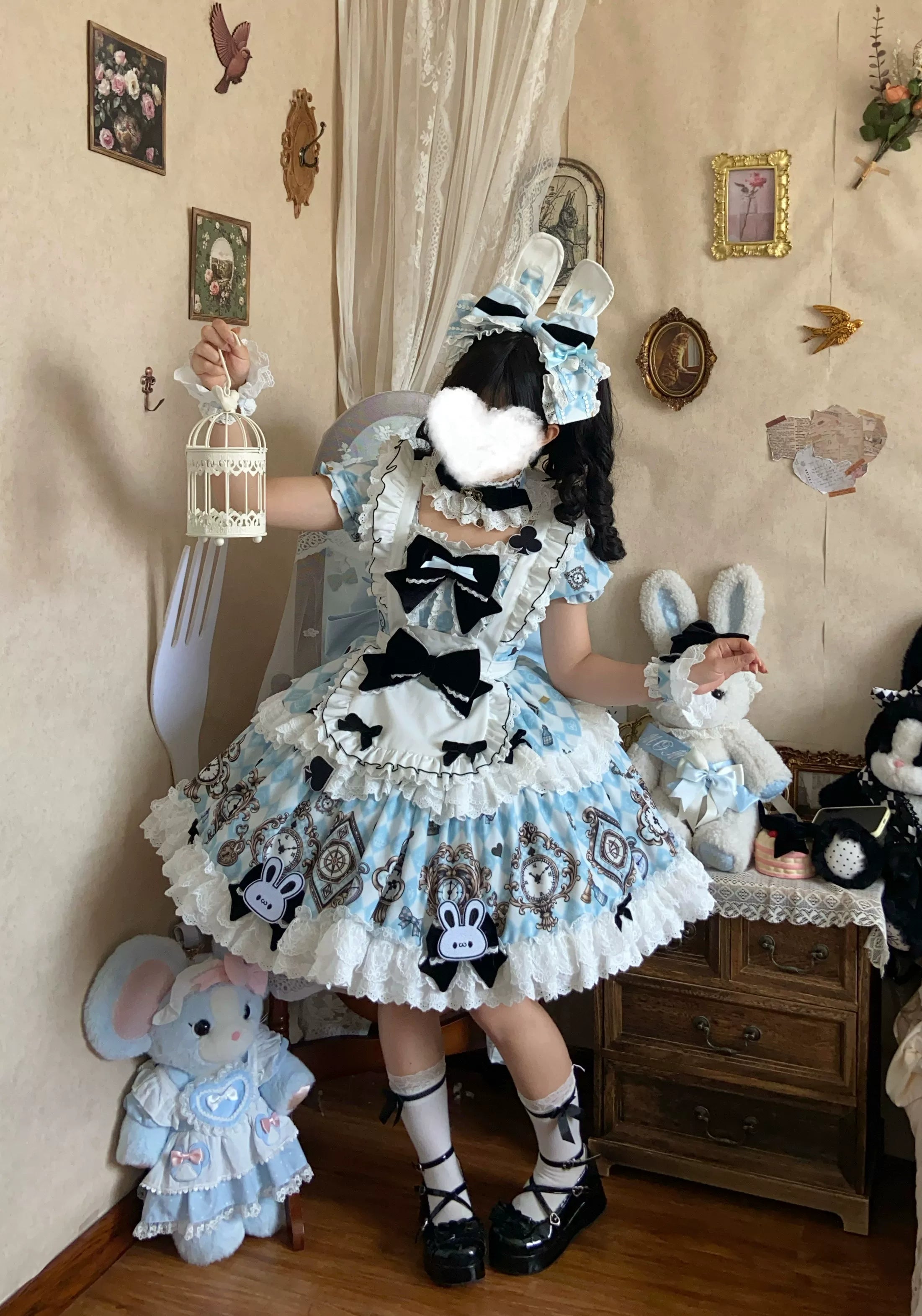 Unnamed Journey - Sweet Lolita Argyle Printed OP Dress with Bunny Details 45510:850426