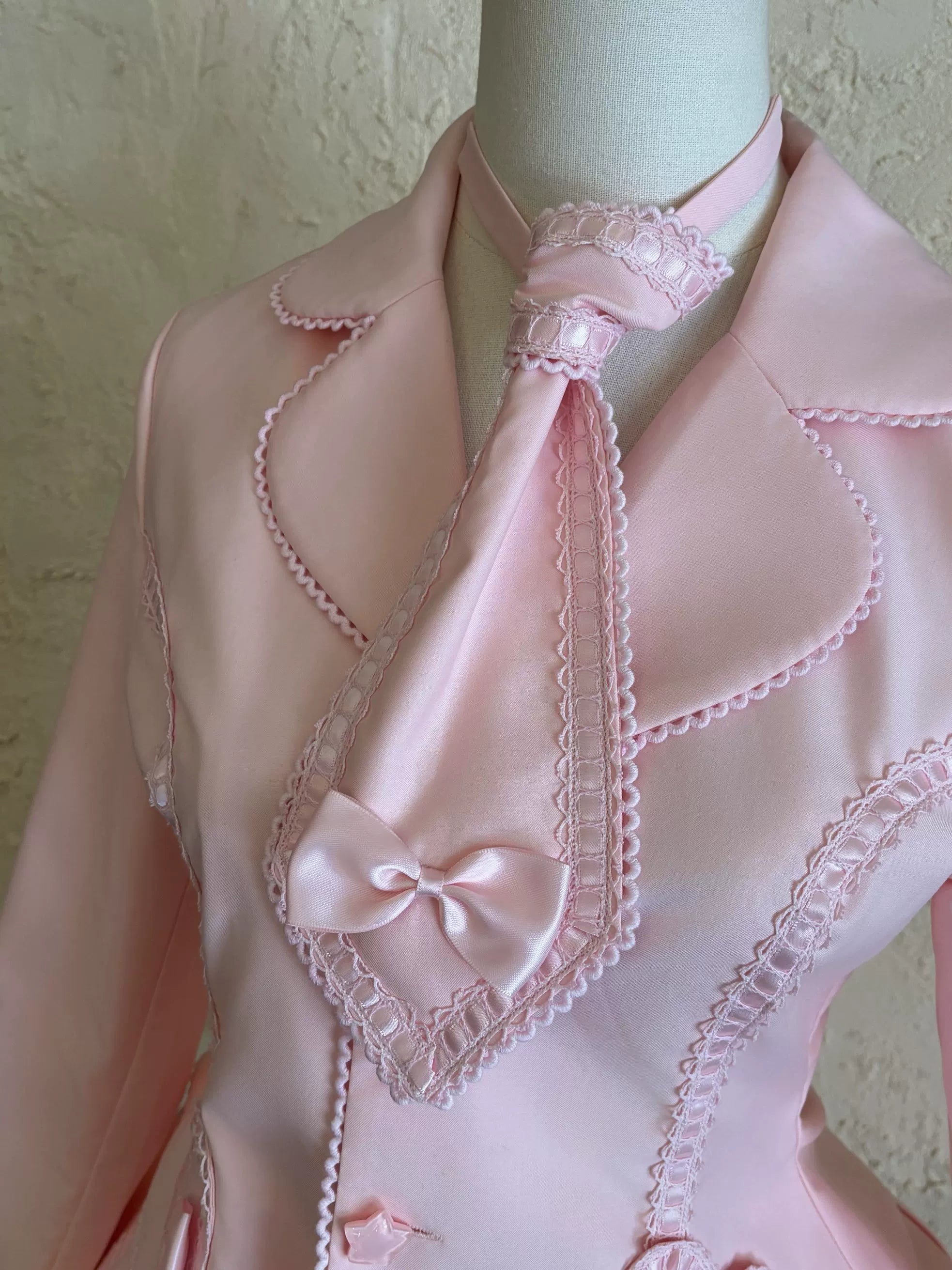 Promise After Class - Old School Lolita Fitted Blazer & Pleated Skirt Set Pink Cravat-style Neck Tie (only sold with a set) (choose one size) S Pre-order