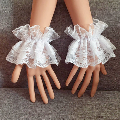 (BFM)BeiBei Handmade~Kawaii Lolita Cuffs Hand Sleeves Lace Bracelet Cream white lace arm sleeves  