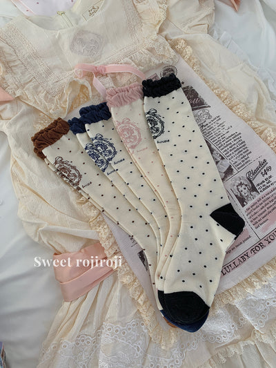 Roji Roji~Kawaii Cotton Lolita Socks Mid-calf Socks Free size Navy blue calf socks 