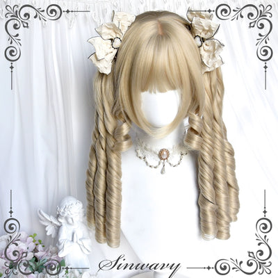 Sinwavy~Retro Lolita Wigs Beige Gold Roman Roll Wig Beige gold wig set(wig+ponytails+comb+hairnet)  
