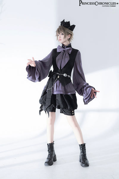 Princess Chronicles~Rabbit Hunt 2.0~Ouji Lolita Retro Cool Purple Shirt Shorts Set   