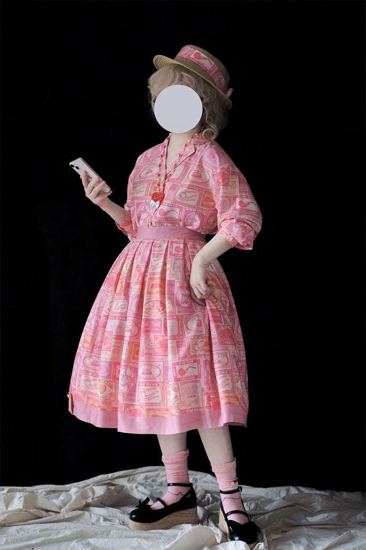 Miss Cube - Antique Label - Retro Lolita Shirt American Customized Loose Print Blouse