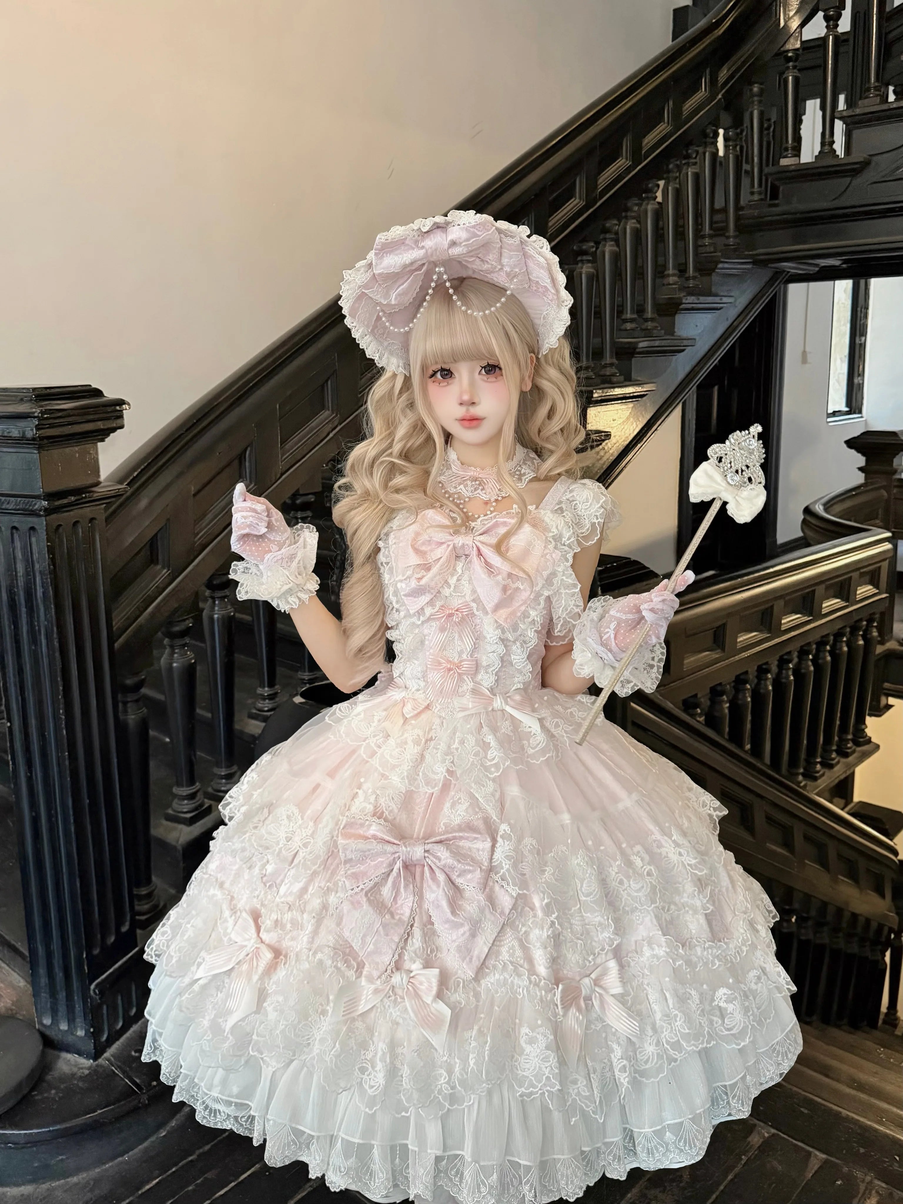 Sakura Blossom Dream - Dreamy Sweet Lolita JSK Dress, Abundant Lace & Bows