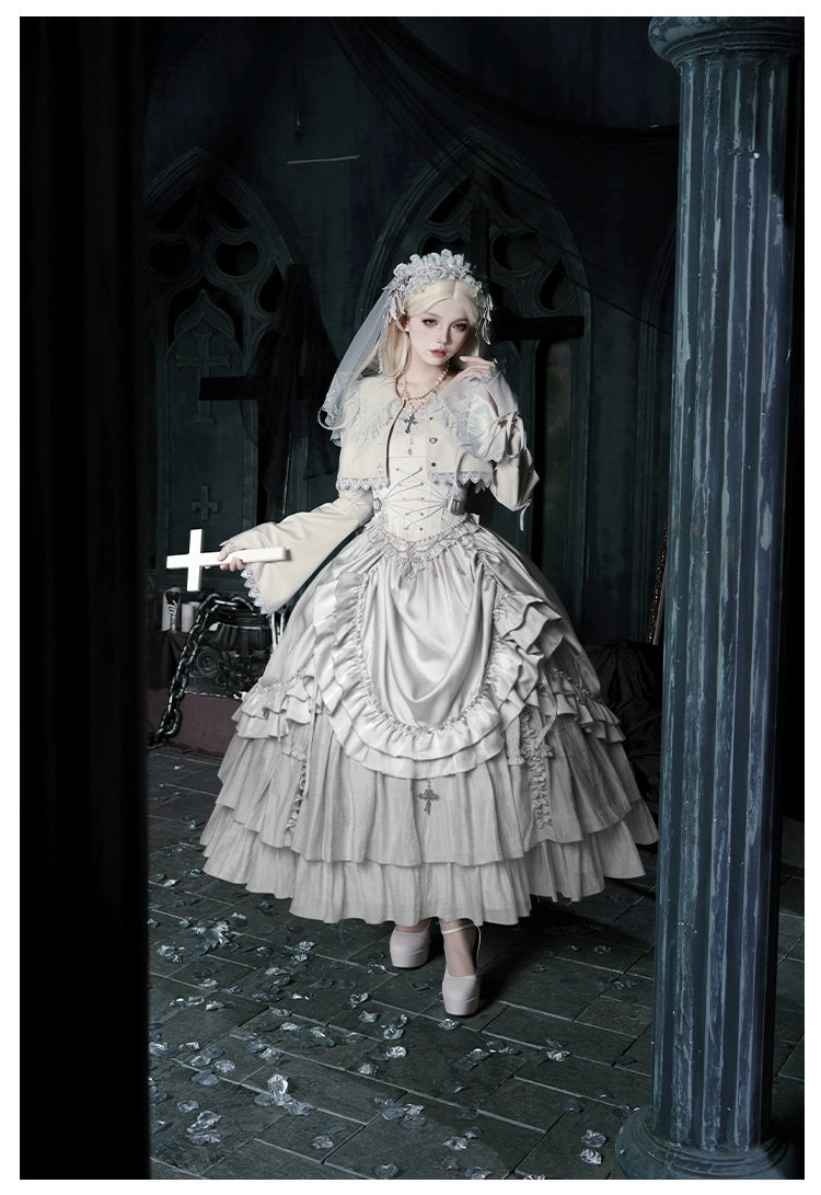 With PUJI - Letter and Poetry · Humanoid Robot - Silver Gothic Lolita Mermaid Skirt Set 43861:787650