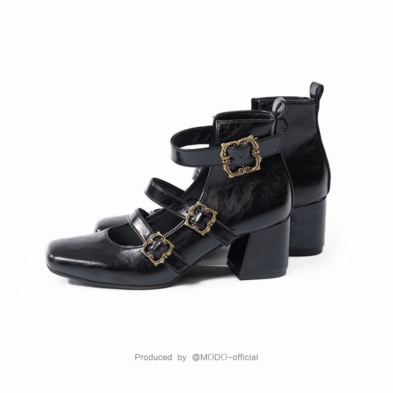 MODO~Praying Poem~Retro Elegant Lolita Three-buckle Mary Janes Shining Shoes (34 35 36 37 38 39 40 41) 40656:671410