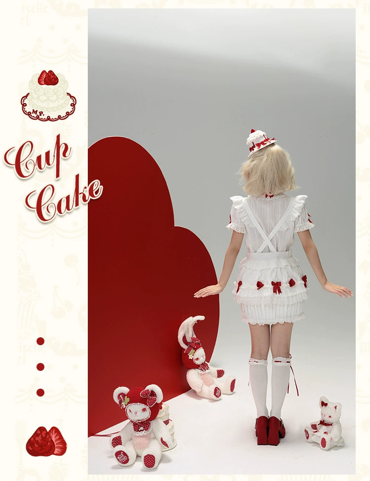 Mademoiselle Pearl - Cup Cake - White, Red Bow, Sweet Lolita Dress Set