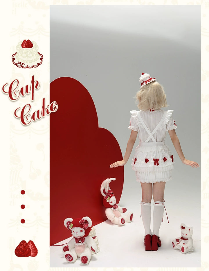 Mademoiselle Pearl - Cup Cake - White, Red Bow, Sweet Lolita Dress Set