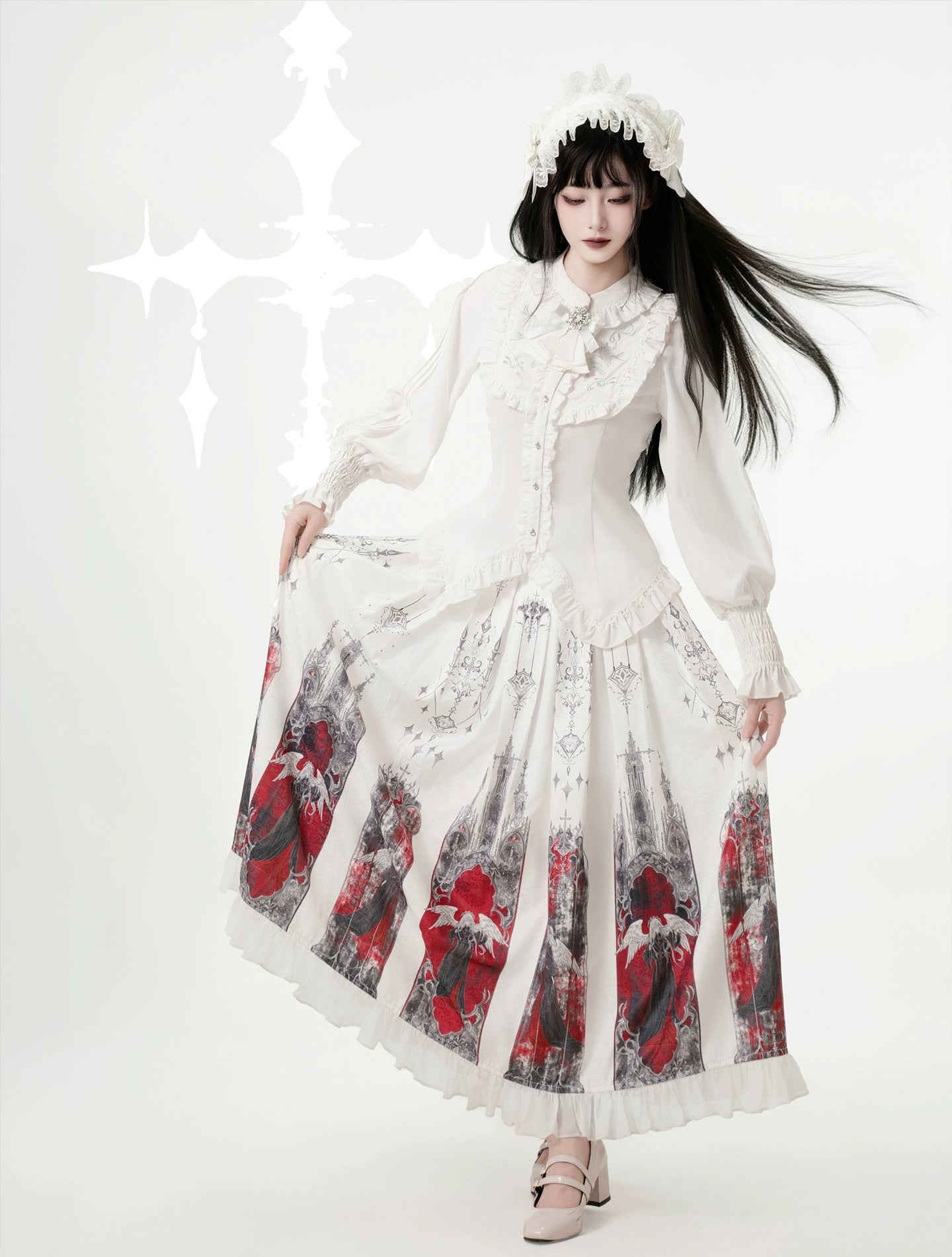 Luoluan Lolita - Fallen Angel - Printed Gothic Lolita Skirt Outfit