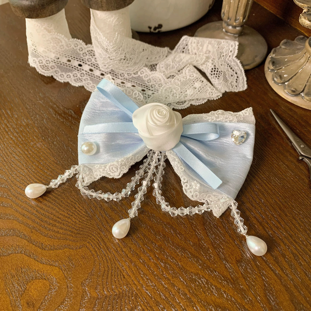 Flower Banquet~Wishing Star~Sweet Lolita Blouse Princess Sleeve Shirt and Accessories Blue Side Clip/Brooch 2-in-1 Only S