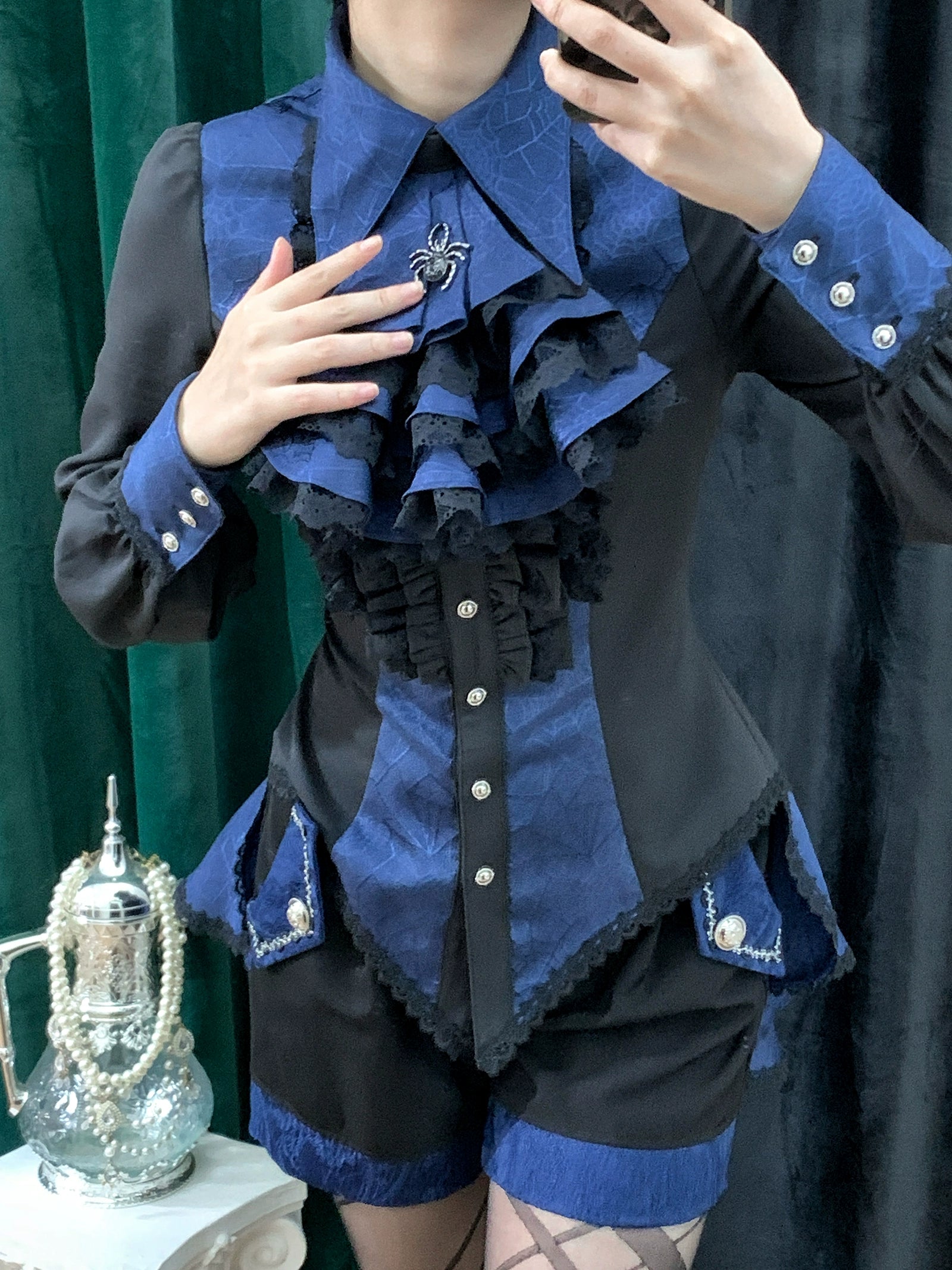 Little Dipper - Cold Rice - Ouji Lolita Jabot with Metal Spider Pendant 42877:756362