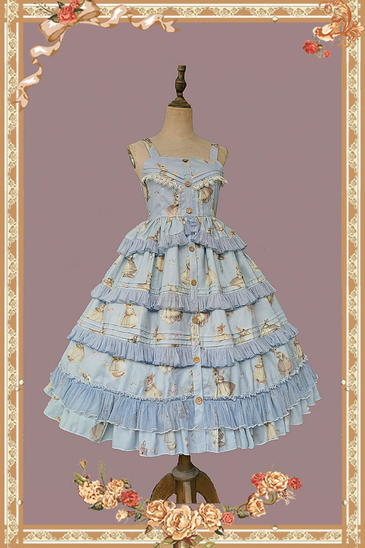 Infanta~Elegant Lolita JSK Dress Tiered Rabbit Prints Middle Split Dress   