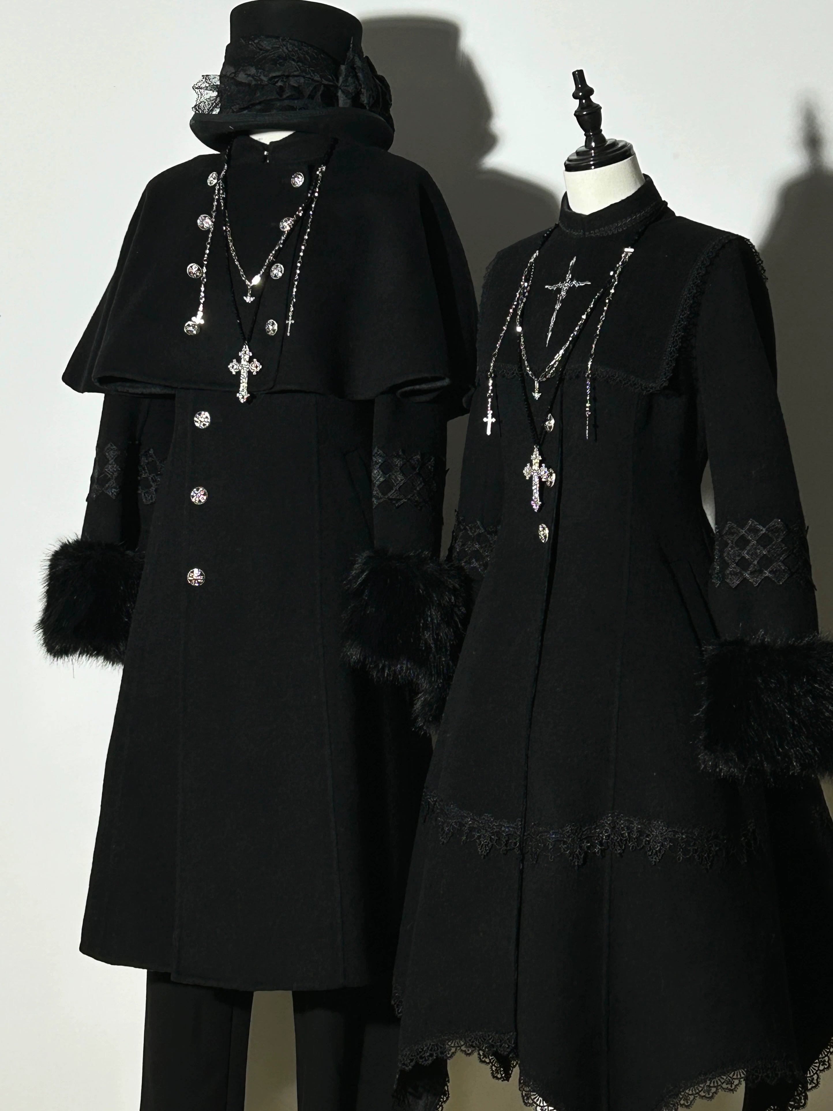 Cain and Lilith - Wool Gothic Lolita Long Coat, Cross Details