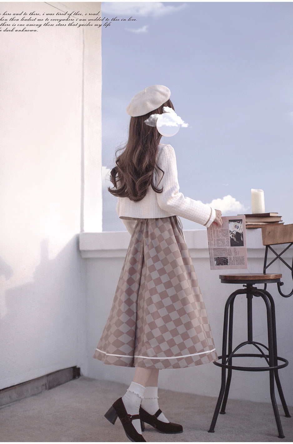 (BFM)HuTaoMuJK~French Vintage Long Skirt Set Elegant Plaind Pattern   