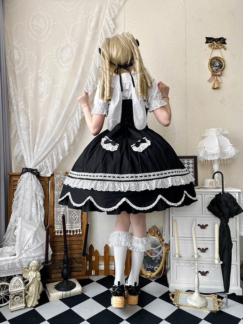 Vintage Petal Rabbit - Cotton Old School Lolita JSK Dress With Petal-Shaped Hem 43136:769595