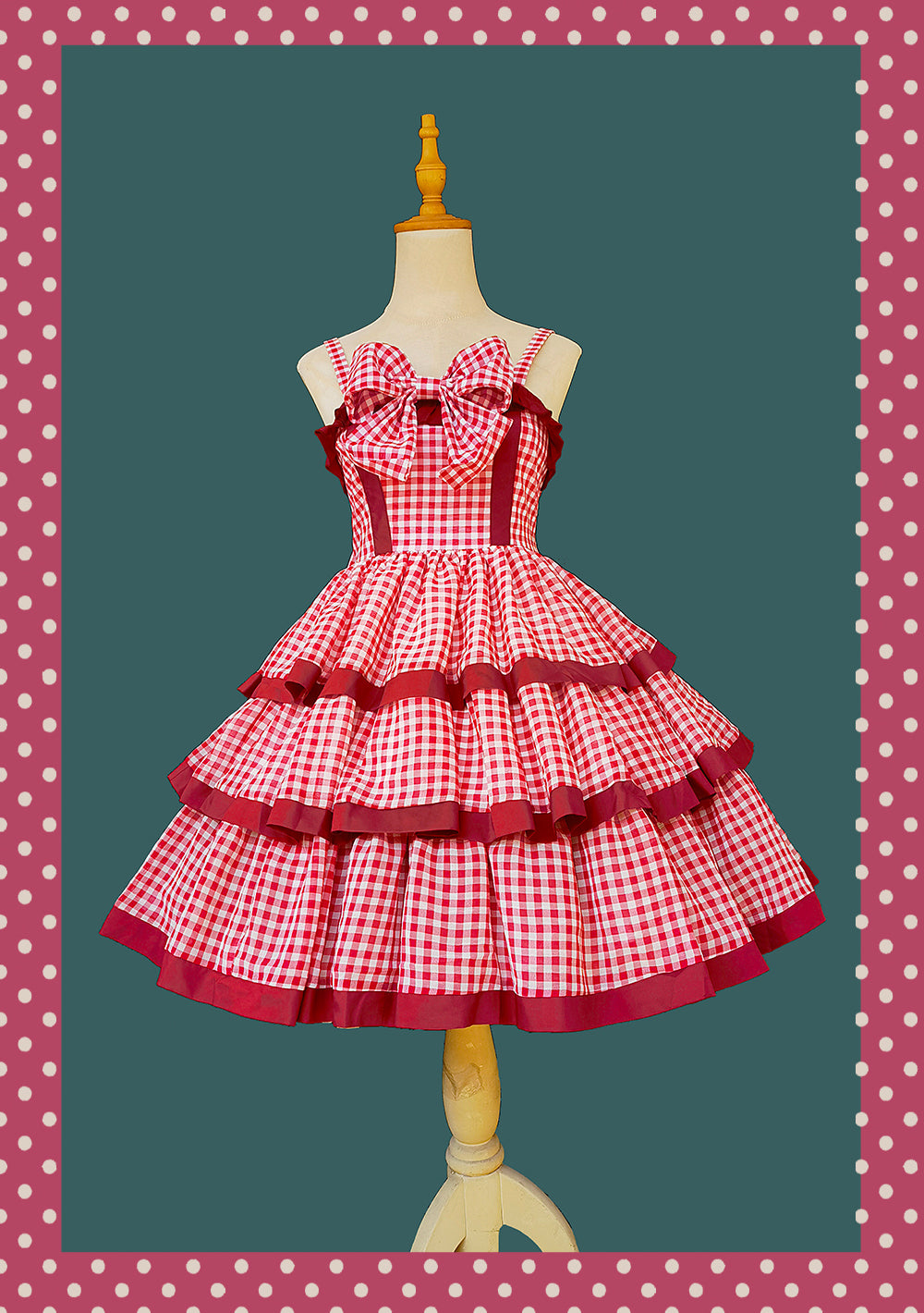 Infanta - Cloth Cat - Kawaii Lolita JSK Multi-Color Tiered Ruffles Dress Red Plaid JSK Only M