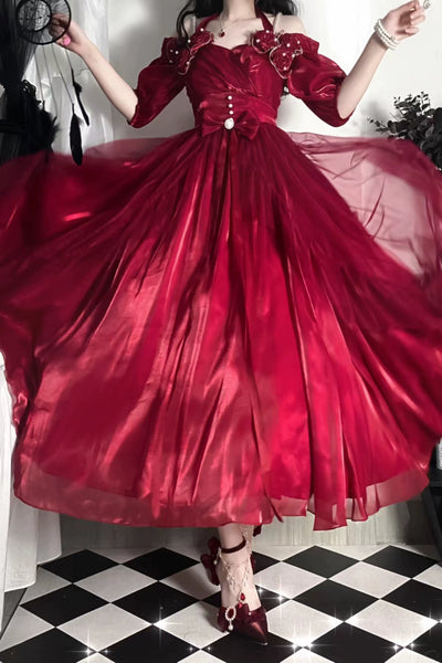 (BFM)Meowing and fruity~Miss Dael Fairy Lolita OP Dress S Pomegranate Red Long Dress 