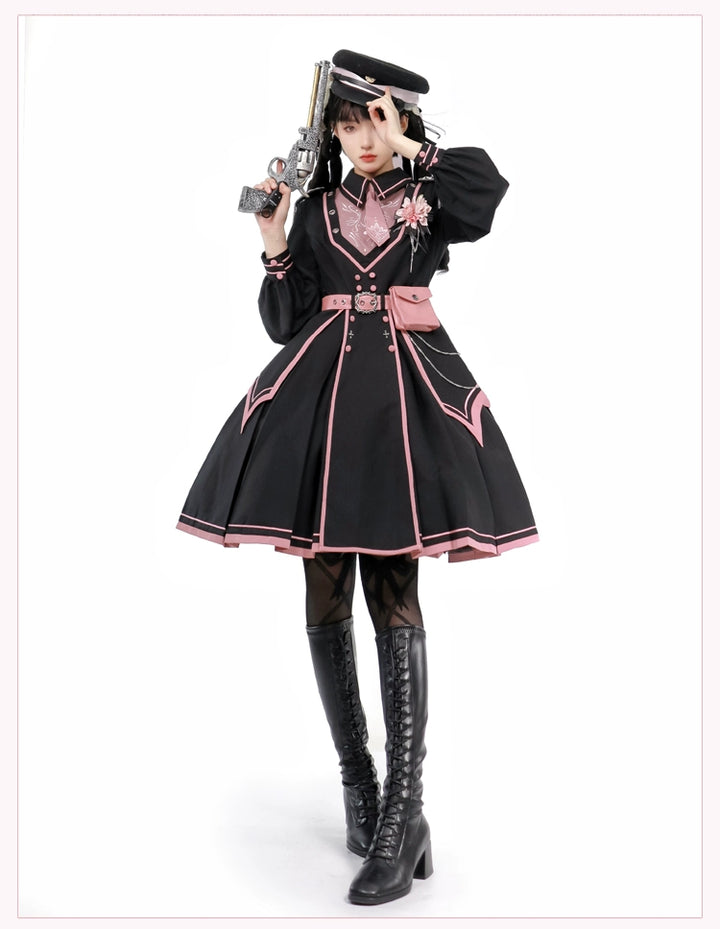 (BFM)Chunlv Lolita~Dark Pink Military Lolita OP Dress Lolita Cloak   