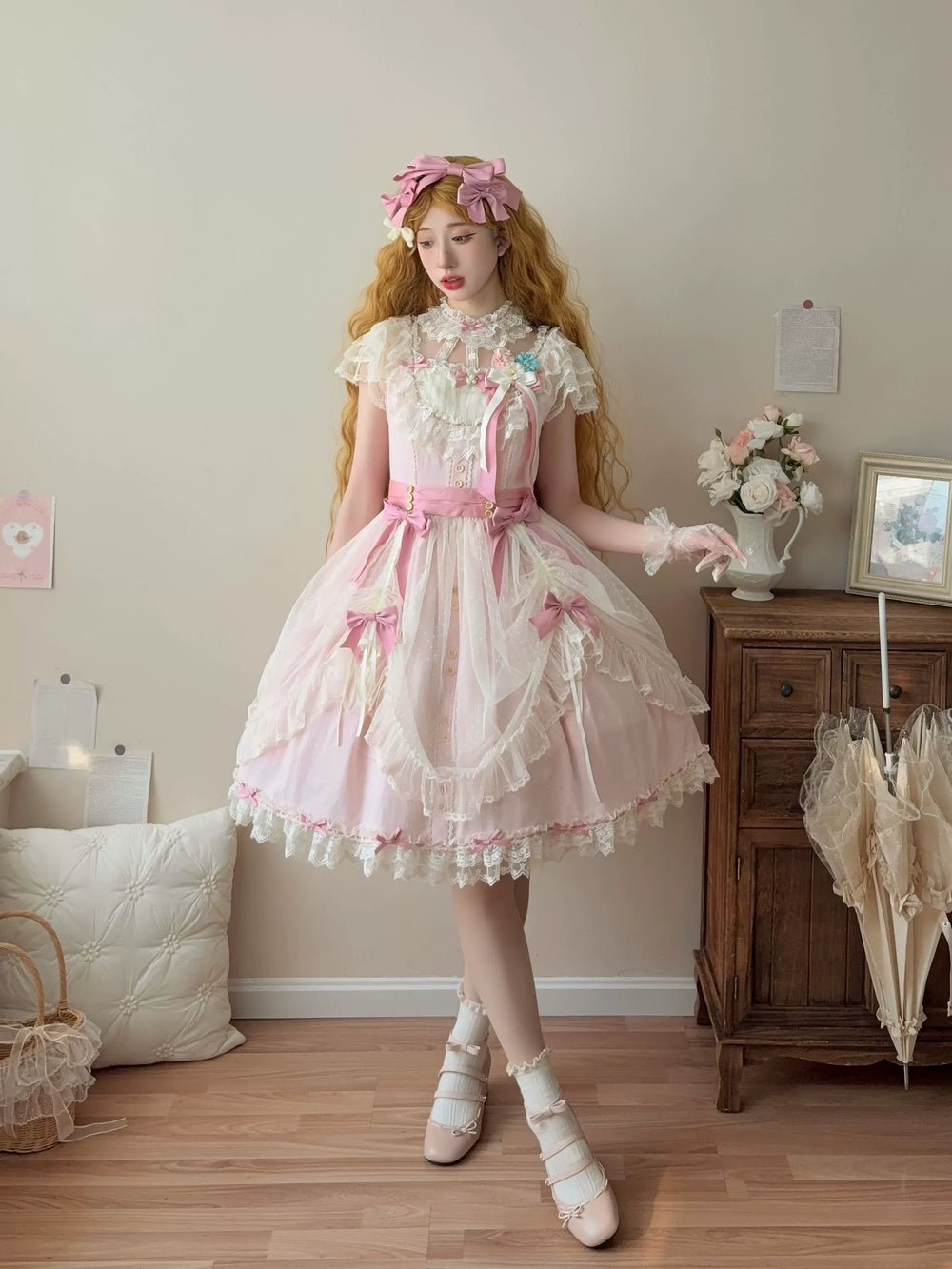Uncle Wall Original - Fluttering Cherry Spring Strings - Cotton Sweet Lolita JSK Dress