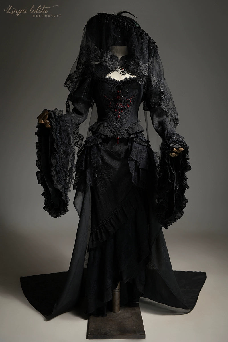 Lingxi Lolita~Lord of the Night~Gothic Lolita Skirt Suit Mermaid Skirt and Fishbone Bodice 42159:730302