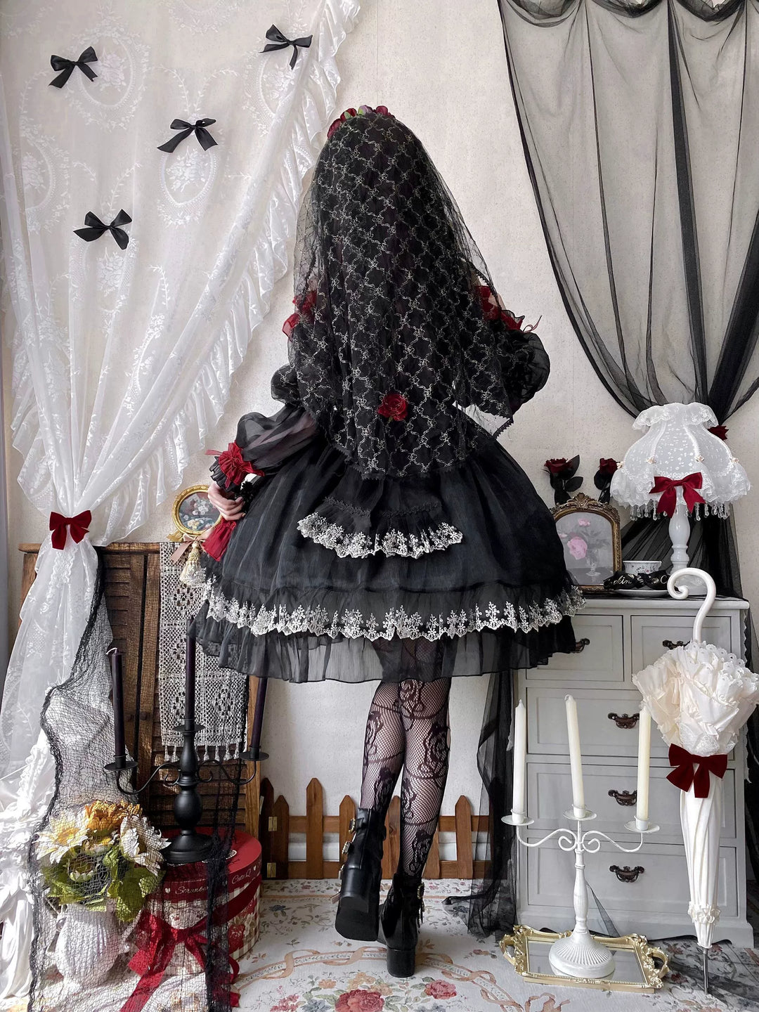 Uncle Wall Original~Night of Berea~Gothic Lolita OP Black and Red Lolita Dress