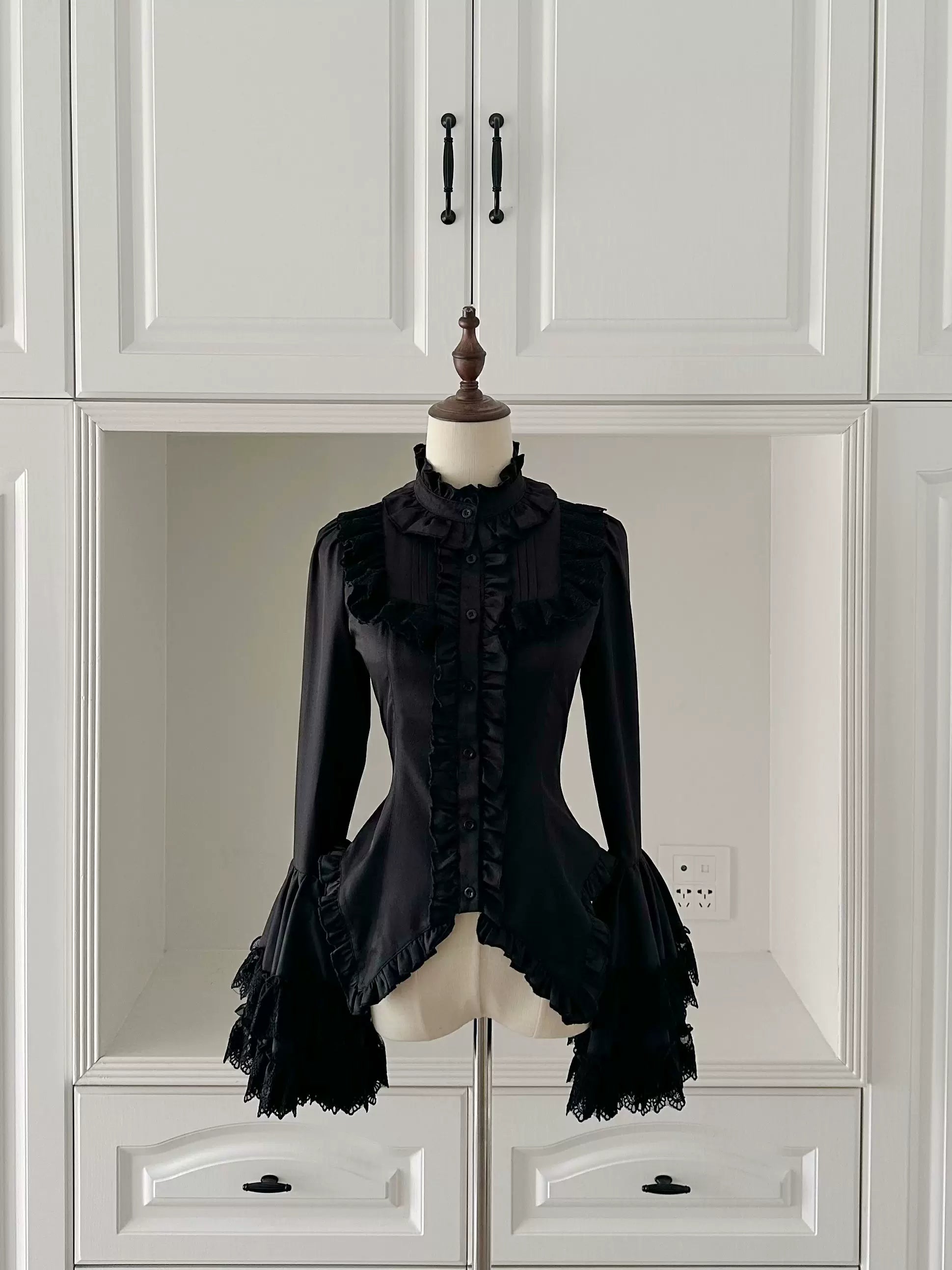 Cross Nocturne - Gothic Lolita Corset Dress Set, High-low Hem & Cross Black Blouse Only S