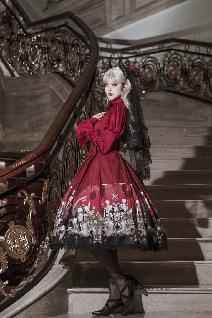 Nn Star - Dragon Bone Lily - Bone Printed Bust-Supporting Gothic Lolita JSK