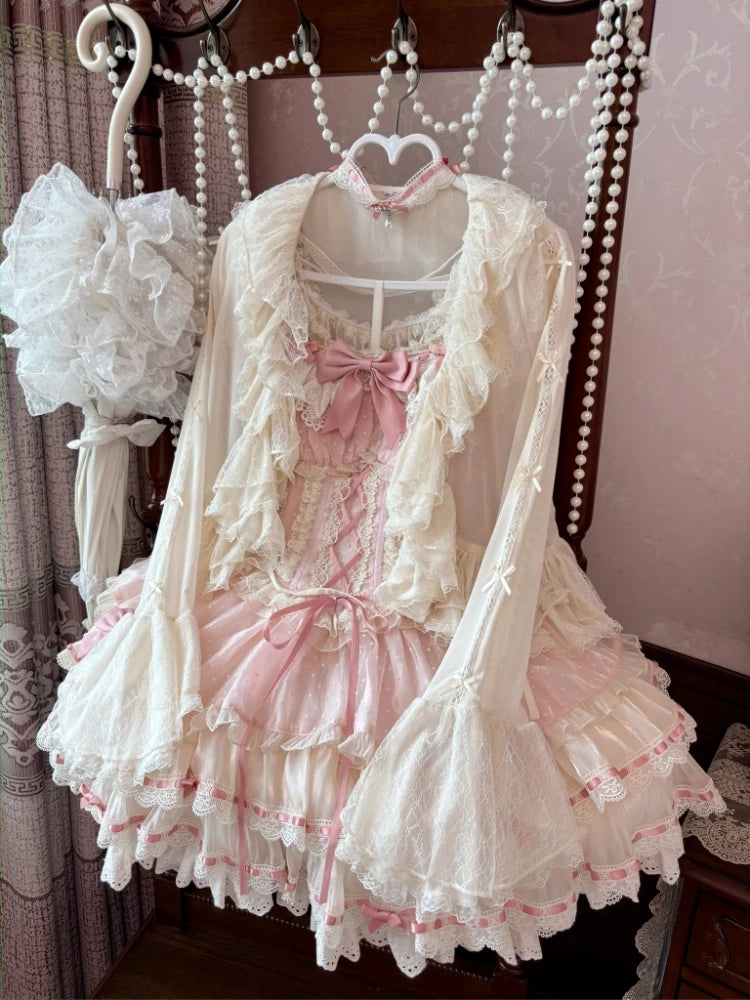 Mist Cardigan - Lightweight Sweet Lolita Bolero, Ruffle Details (Apricot / L M S XL) 44496:810951