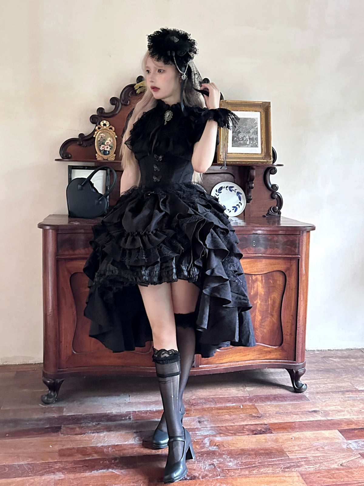 Mistshroud Manor - Gothic Lolita Blouse & Boned Waist SK, Drawstring Lift-up Hem 45909:867520