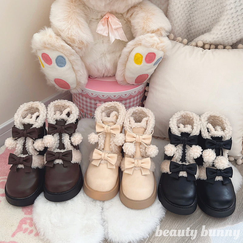 Beauty Bunny~Furry Bear~Winter Cute Lolita Shoes Short Snow Boots   