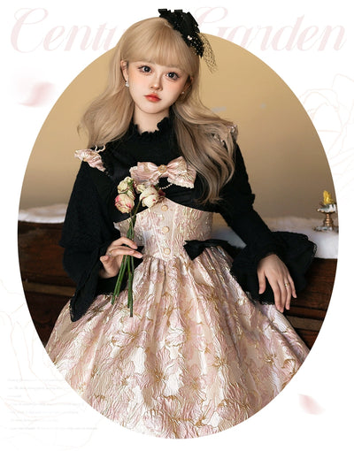Urtto~Century Garden~Elegant Lolita Blouse Fleece Lined Black Shirt   