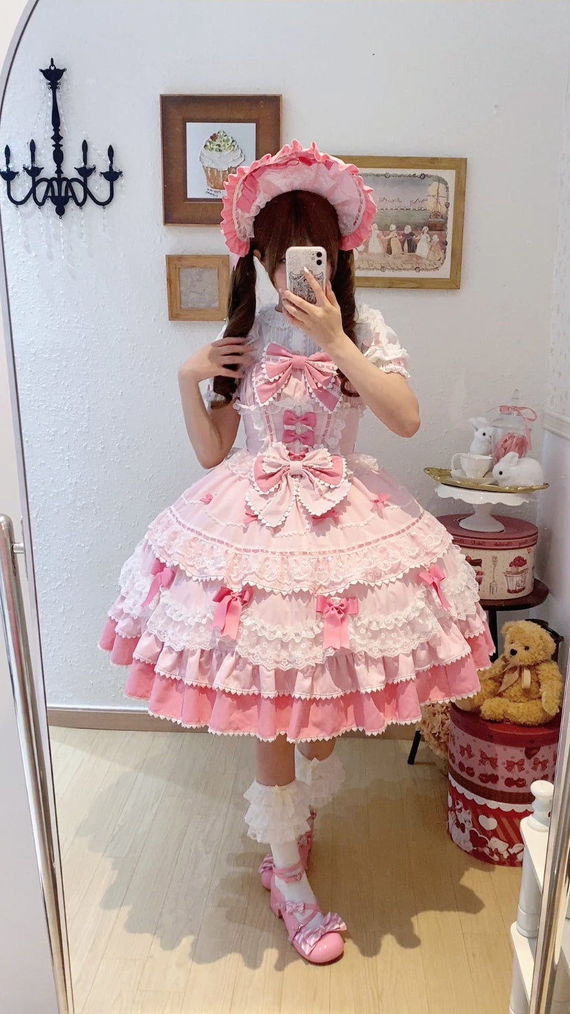 Fondant Cake - Summer Sweet Lolita JSK Dress, Tiered Ruffles and Bows