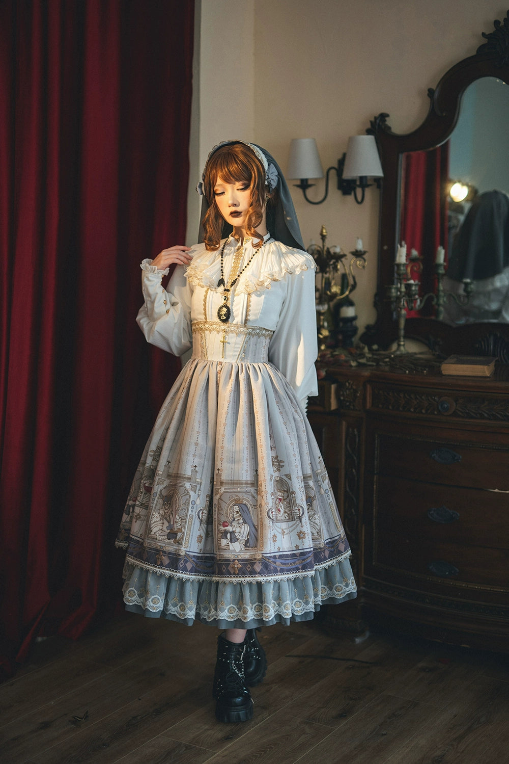 Miss Point - Demon Hunting Notes - Fishbone Gothic Lolita Skirt 33614:433778