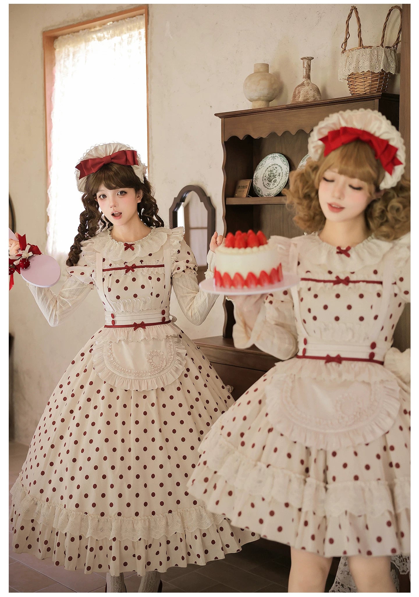 Polka Dot Lollipop - Cotton Old School Lolita Polka Dot OP Dress 45768:861539