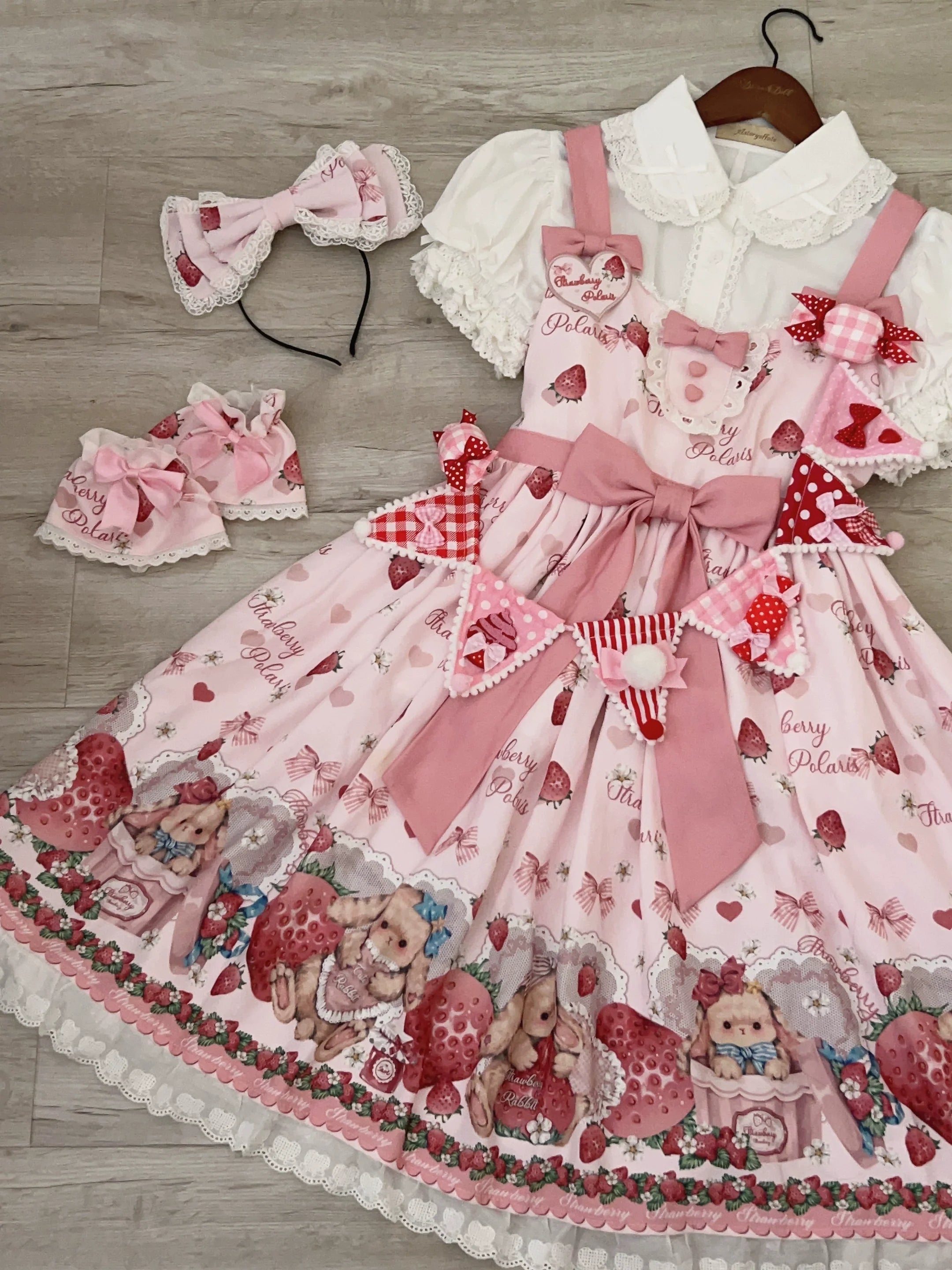Polaris Lolita - Rabbit Berry Gift Box - Sweet Pink Lolita JSK Dress, Bunny & Straberry Print 44382:806007