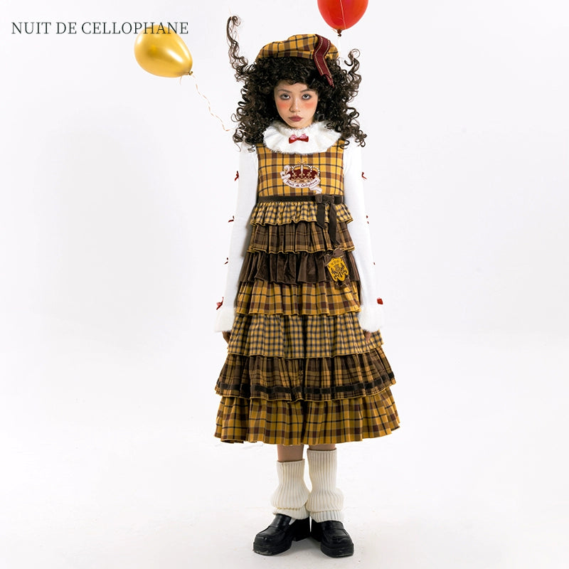 Nuit De Cellophane~Thistle Crown~Punk Lolita Suit Plaid Coat Tiered Skirt   