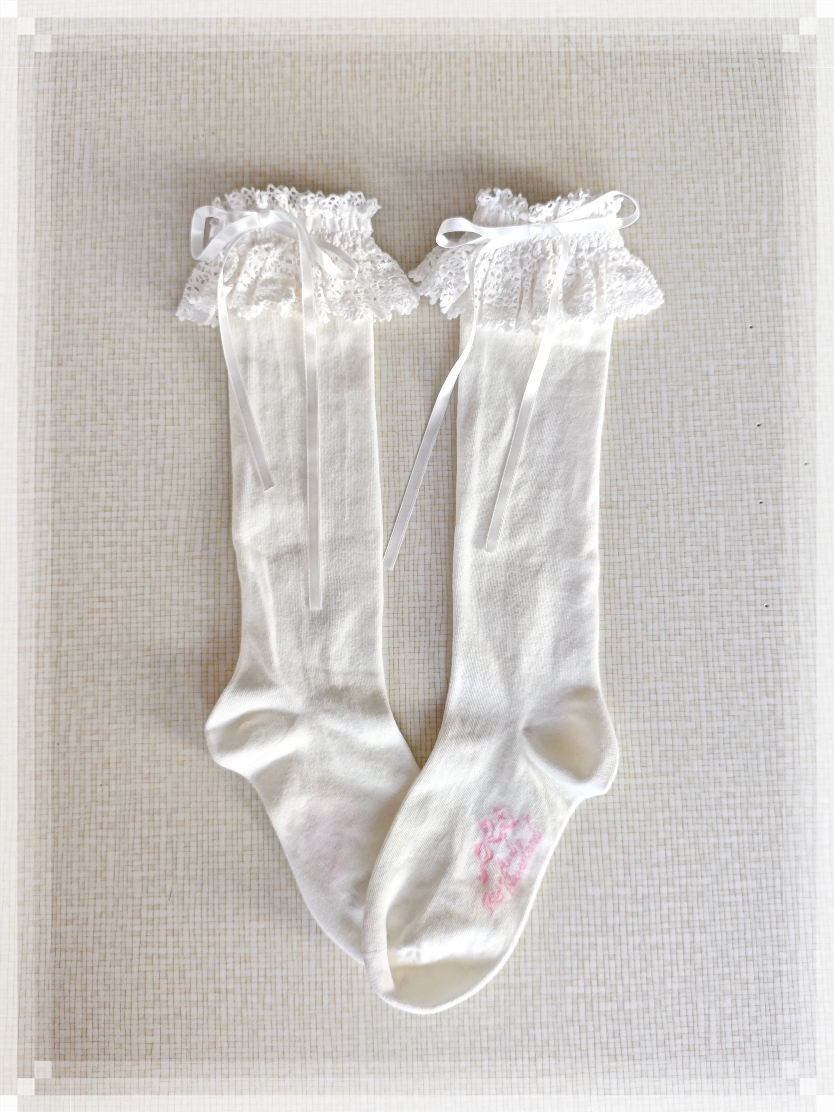 Cotton Old School Lolita White Socks with Colorful Ribbon Bows 45537:853899