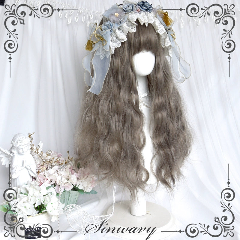 Sinwavy~Elegant Lolita Wig Ash Linen Grey Curly Wig   