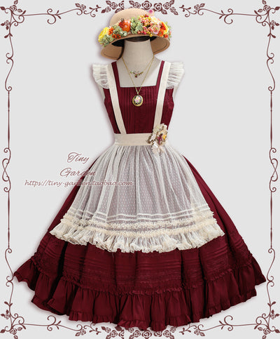 Tiny Garden~Nocturne Reminiscence~Elegant Lolita JSK Dress Multi-Wear Apron Dress Set S claretJSK 