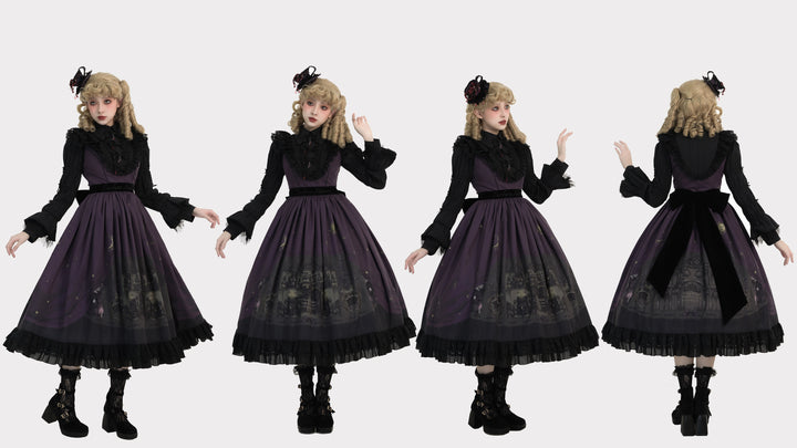 Dark Circle Clinic~Barbara Manor Night~Gothic Lolita JSK Pleated Floral Print Lolita Dress   